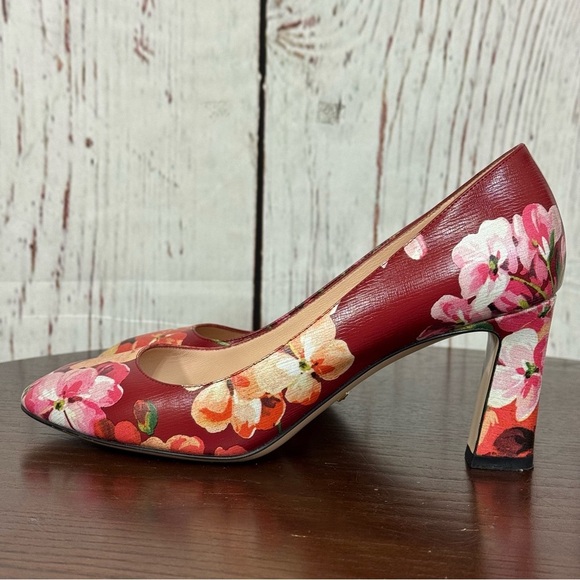 GUCCI BLOOM women’s Napa leather Red Floral 3” Heels Round Toe in size 37.5 - Picture 11 of 17